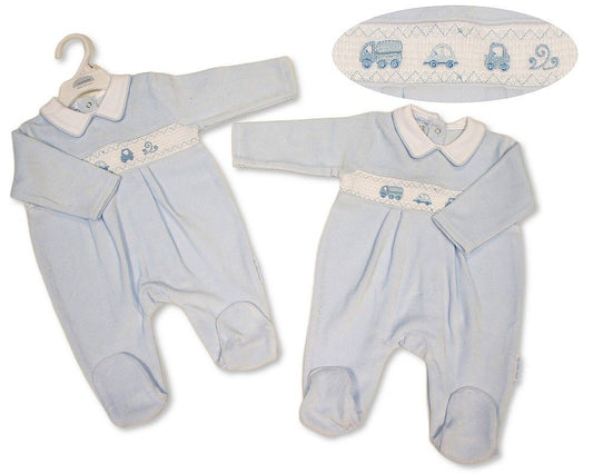 Baby Boys Velour All in One with Smocking - Transport (NB-6m) (PK6) - BW-13-429