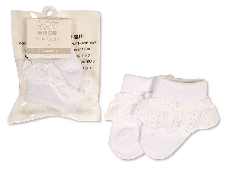 Baby Lace Socks - White - Small Sizes (PK6) (NB-3 Months) Bw-61-2235