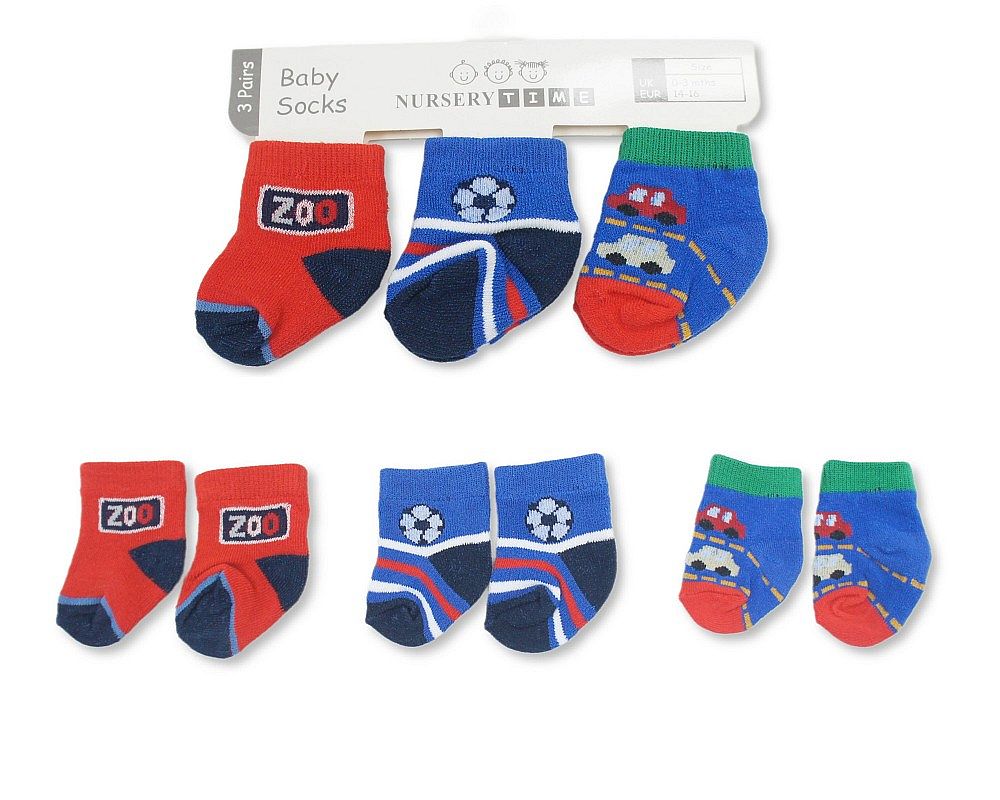 Baby Boys Socks 3-Pack - Football/Car/Zoo Bw 61-2245