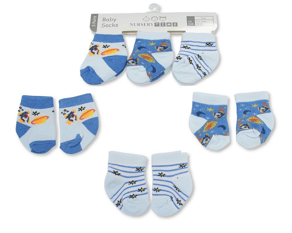 Baby Boys Socks 3-Pack - Space Bw 61-2246