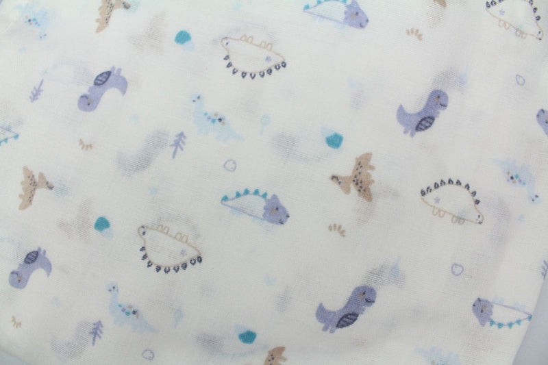 Blanket double layer flat muslin w/ crinkle comforter Dino- Blue (PK6)- E13407