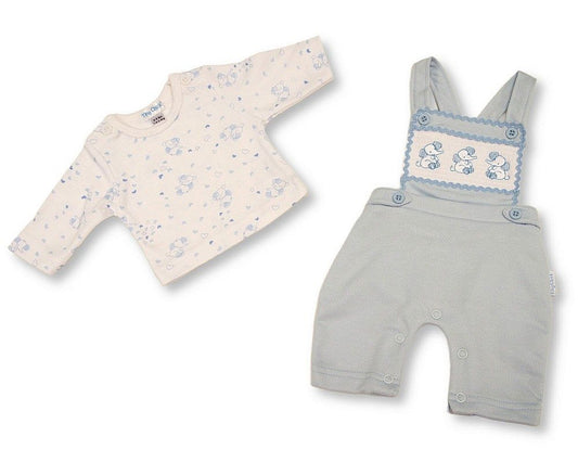 Premature Baby Boys 2 pcs Dungaree Set with Smocking - Elephant (PK6) (3-8lbs) PB-20-746