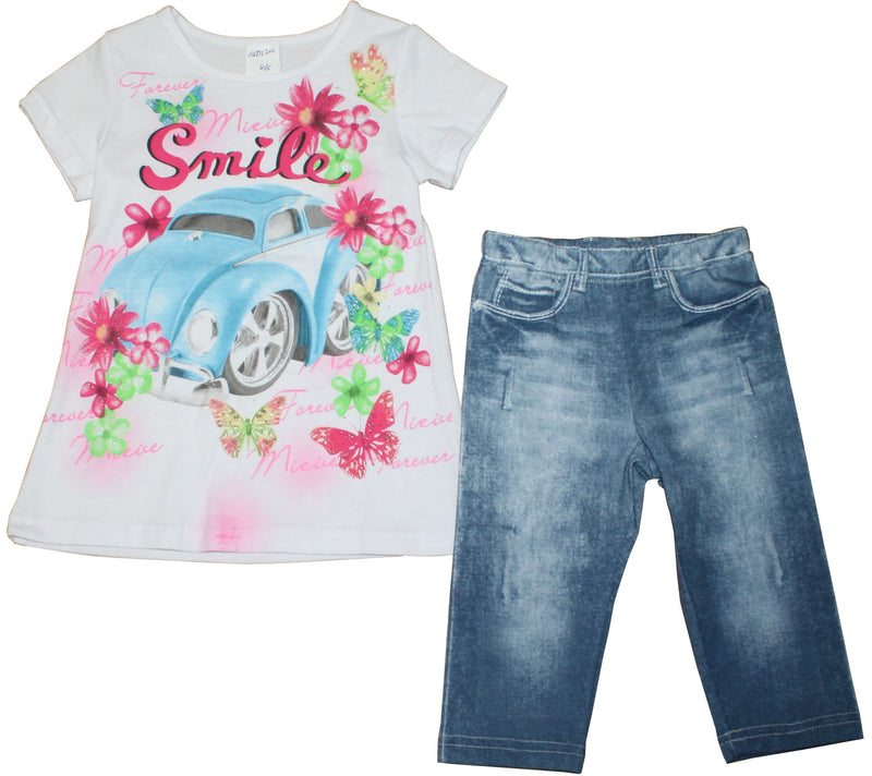Girls Top & Jeans Set - Smile - 2-6Yrs - (04JTC202) - Kidswholesale.co.uk