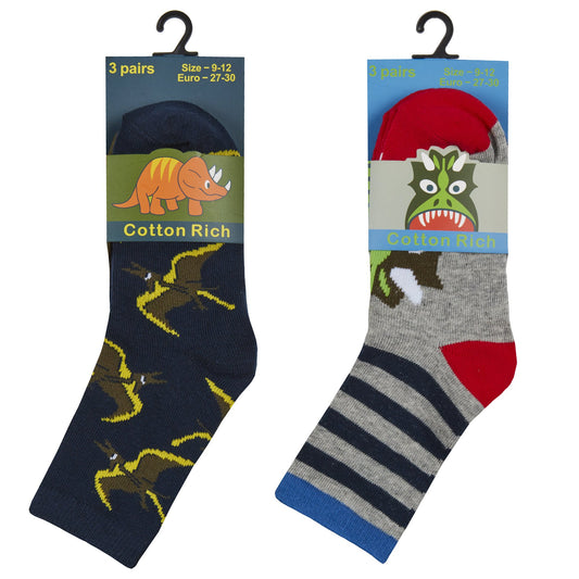 BOYS 3PK COTTON RICH SOCKS - MONSTER (6-3.5 assorted) 42B667 - Kidswholesale.co.uk