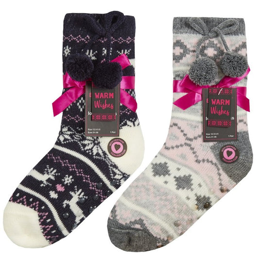Girls Fairisle Lounge Socks W/Grippers (12.5-5.5) 43B662