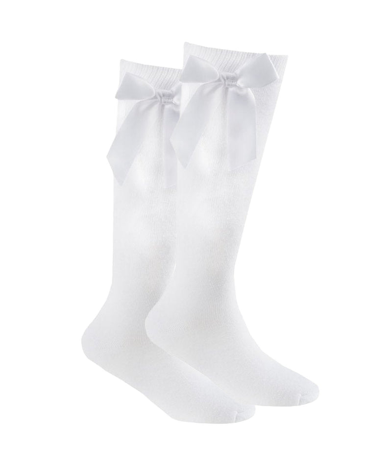 Girls Premium Quality Knee High Socks with Bow - White (6-8.5 to 12-3.5) (Pk6) 43B790