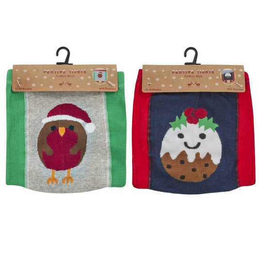BABY CHRISTMAS PATCH PANEL DESIGN TIGHTS (0-24 MONTHS) (PK12) 45B147