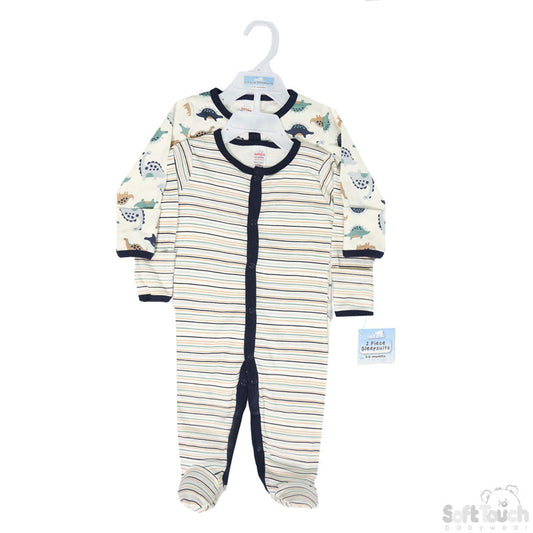 2 Pack Baby Sleep Suits Dinosaurs & Stars (NB-9Months)-4CC101-SS