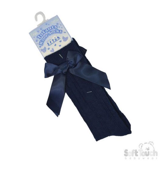 Navy Children's 'Adorable' Knee Length Socks w/Satin Bow : S151-N-2-9 Years