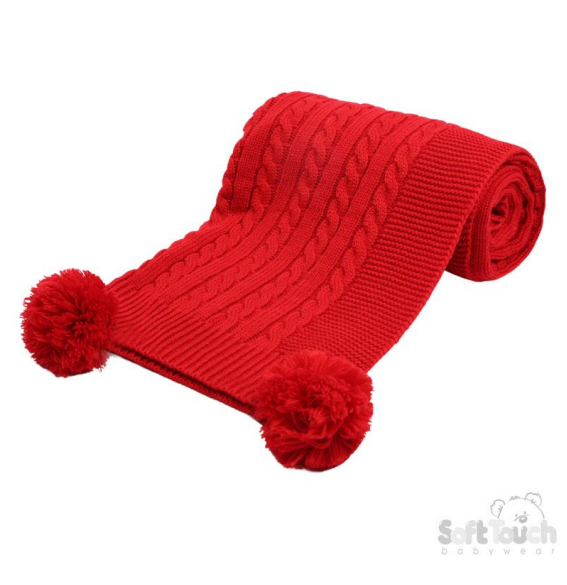 Red 'Elegance' Cable Knit Wrap w/Pom Pom ABP12R