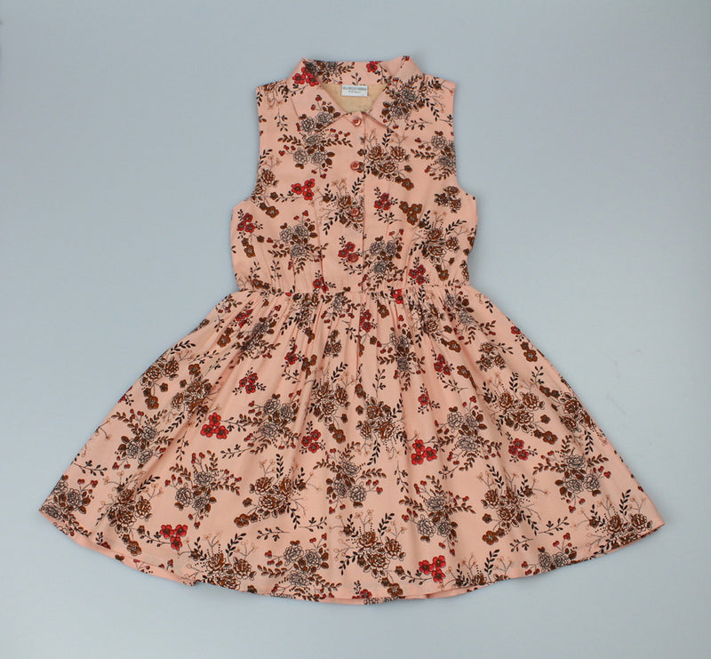 Girls Summer Printed Dress - Peach/Collar (3-8yrs) (PK6) C52158