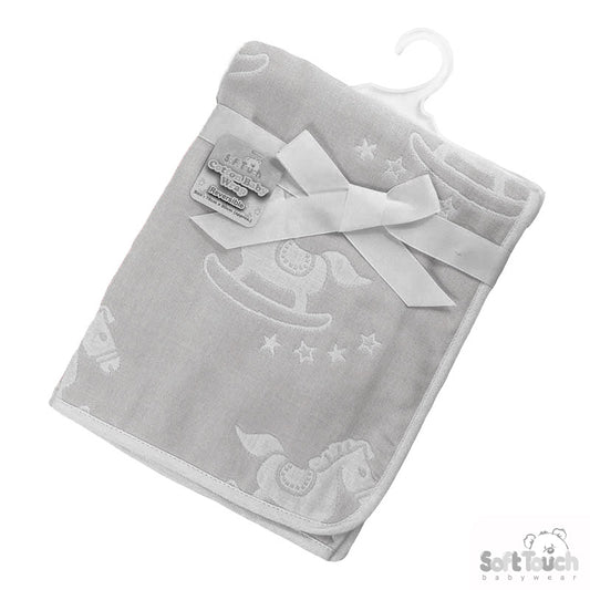 REVERSIBLE WHITE/GREY ROCKING HORSE COTTON WRAP - FBP214-W/G