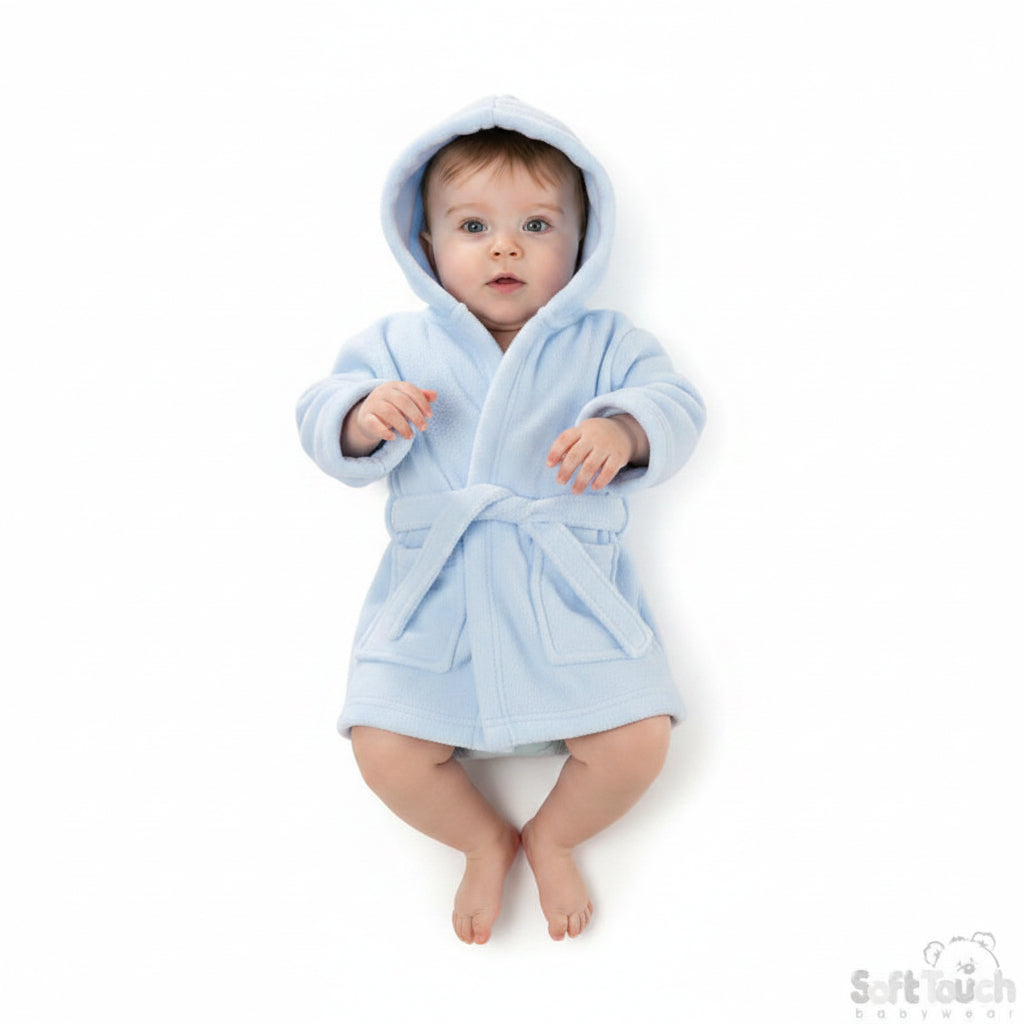 PLAIN BLUE CORAL FLEECE HOODED ROBE (0-24m) (PK4) -FBR20