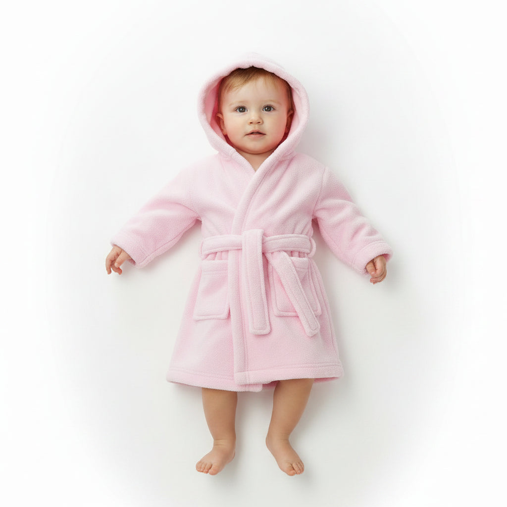 PLAIN PINK CORAL FLEECE HOODED ROBE (0-24 M) (PK4) FBR21