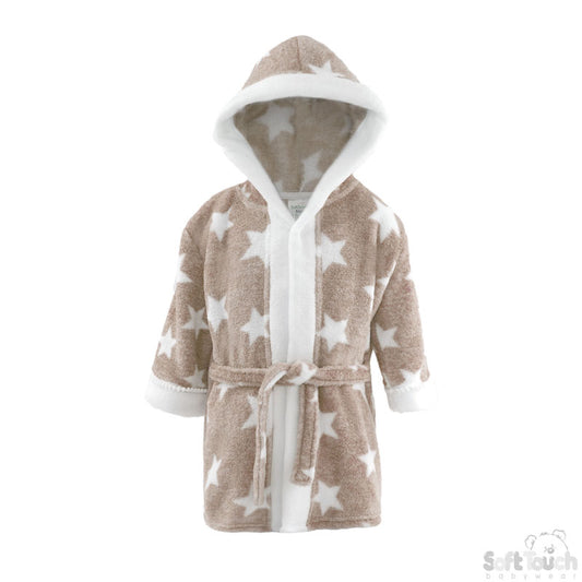 BROWN 'STAR' PRINTED CORAL HOODED ROBE WITH WHITE TRIM-4FBR40-BRP