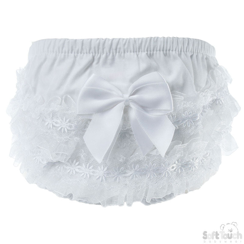 WHITE COTTON FRILLY PANTS (NB-18 Months) FP10-W