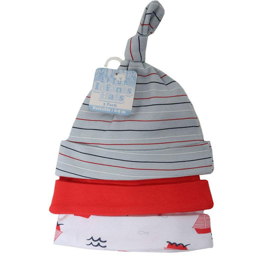 BOYS 3 PACK NAUTICAL HATS (0-9 MONTHS) H57 - Kidswholesale.co.uk