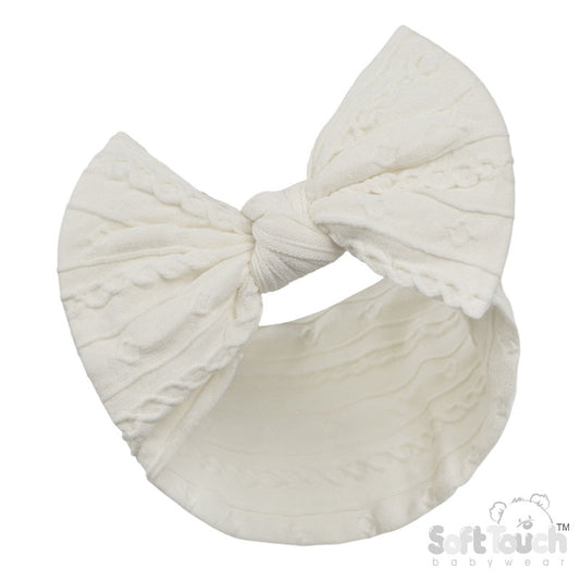 CREAM CABLE HEADBAND W/BOW (PK12) HB112-C