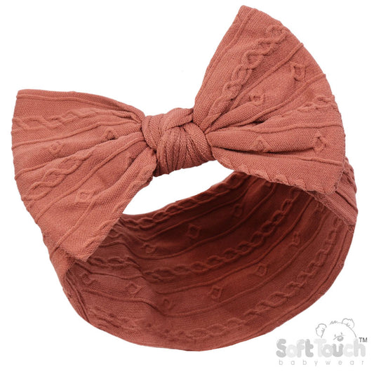 DUSTY PINK CABLE HEADBAND W/BOW : (PK12) HB112-DP