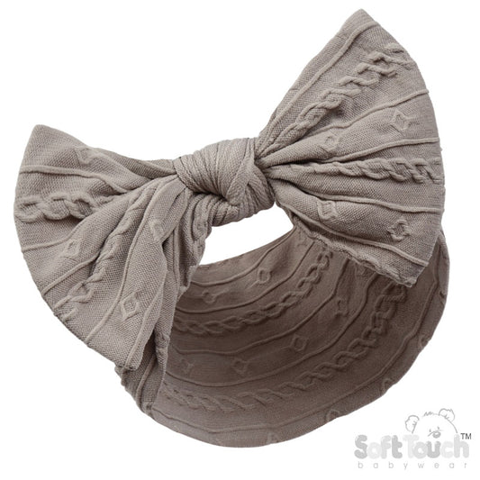 GREY CABLE HEADBAND W/BOW : (PK12) HB112-G