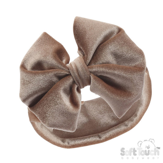 COFFEE VELOUR HEADBAND W/BOW : (PK12) HB114-COF