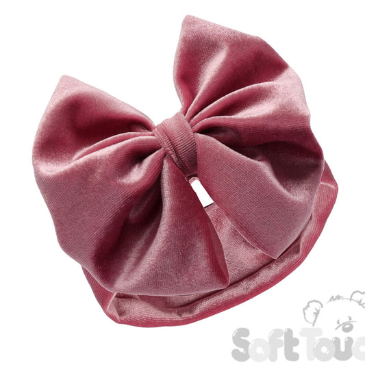 DUSTY PINK VELOUR HEADBAND W/BOW : (PK12) HB114-DP