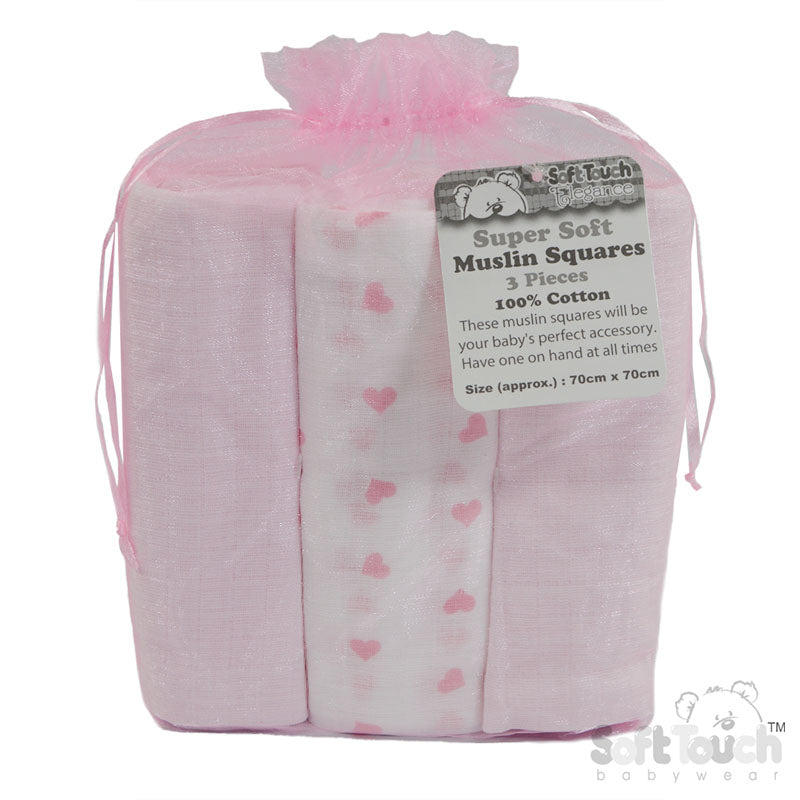 3 Pack Pink Deluxe Super Soft Muslin Squares (PK6) MS13-P