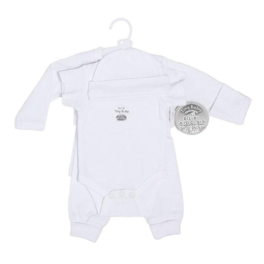 PREMATURE WHITE 4 PIECE GARMENT SET (Tiny Baby: 3.5kg : 50-55cm) PR10-W - Kidswholesale.co.uk