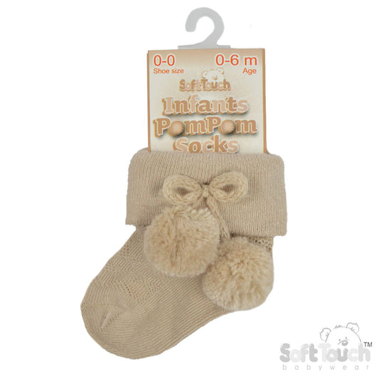 COFFEE POM POM ANKLE SOCKS (0-24 MONTHS) S10-CO