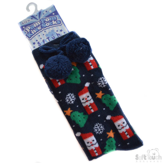 Infant knee length pom pom christmas Socks - (0 - 18 months) S135-X-N