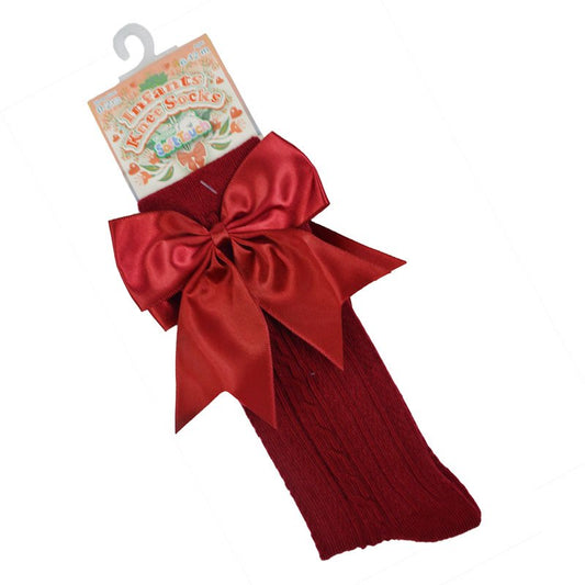 Burgundy Infants Knee Length Socks - Large Bow (0-24m) S350-BU