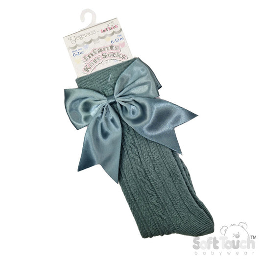 SAGE GREEN 'ELEGANCE' KNEE LENGTH SOCKS W/SATIN BOW : (0-24 Months) S350-SG