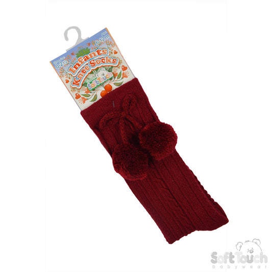BURGUNDY 'ELEGANCE' POM POM KNEE LENGTH SOCKS (0-24 MONTHS) S355-BU