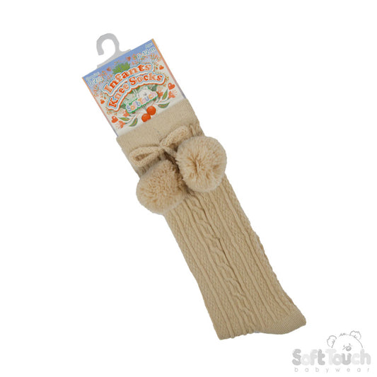 COFFEE 'ELEGANCE' POM POM KNEE LENGTH SOCKS (0-24 MONTHS) S355-CO