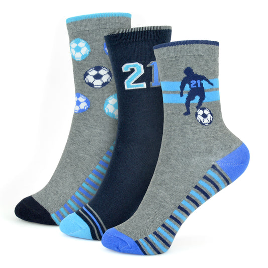 Boys 3pk Socks - Football/Goal (PK12) (6-8.5) SK779