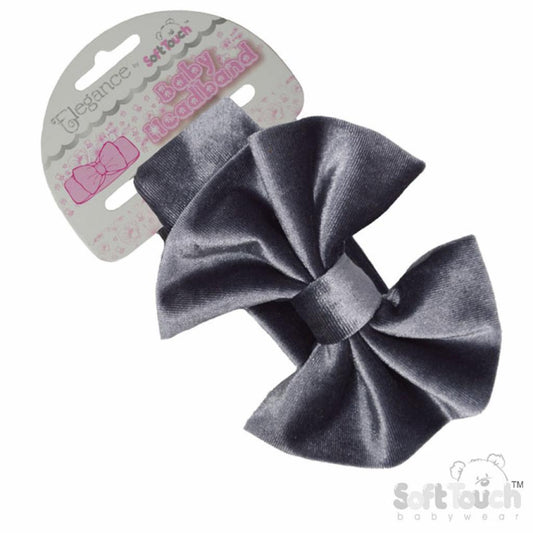 Grey Velour Headband W/Bow (PK12) HB114-G