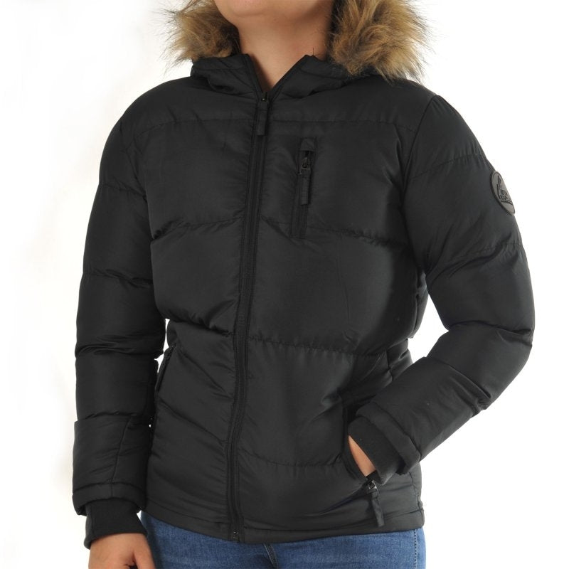 Black & Navy Padded Faux Fur Jacket 7-13