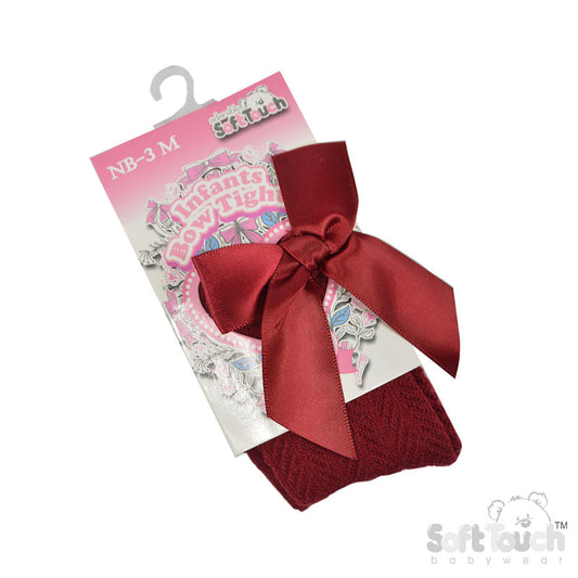 Tights W/Long Bow - Burgandy Chevron - (NB-24 Months) T120-BU