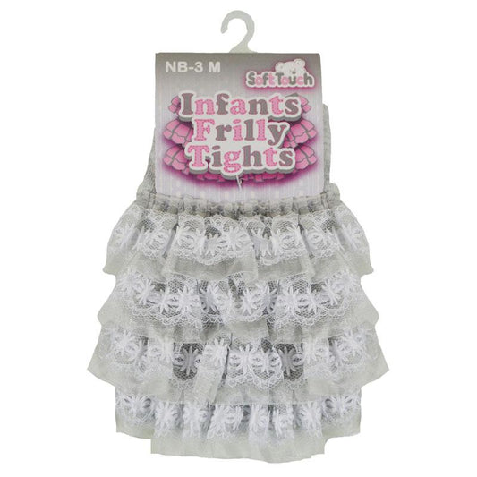 GREY RIBBED TIGHTS W/FRILL (NB-18 Months) T126-G - Kidswholesale.co.uk