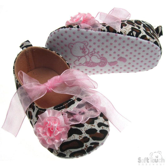 ANIMAL PRINT SHOES W/ORGANZA LACE , FLOWER & ORGANZA LACE TIES: B2116 - Kidswholesale.co.uk