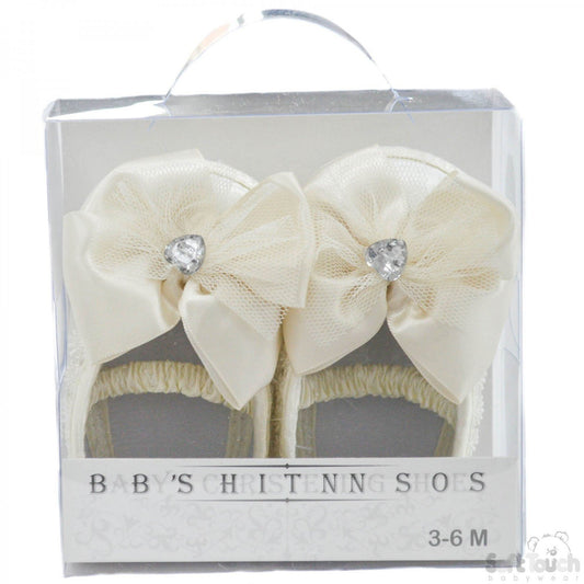 Girls Satin Shoes W/Large Satin Bow & Stitched Heart Diamonte (B91-C) - Kidswholesale.co.uk