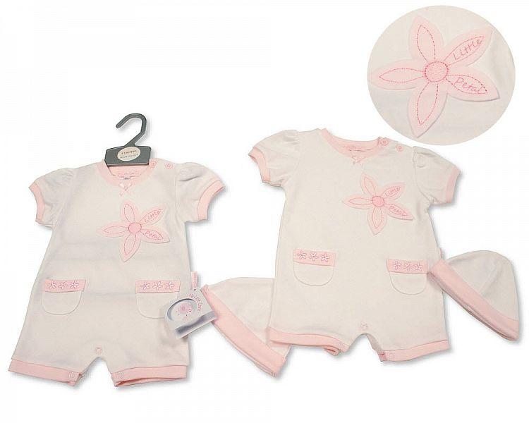 Baby Girls Romper with Hat - Little Petal (NB-6 Months) Bis-2100-2285 - Kidswholesale.co.uk