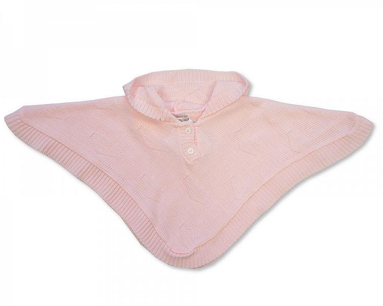 Baby Knitted Poncho - Pink - NB/6M - [BW-10-468] - Kidswholesale.co.uk