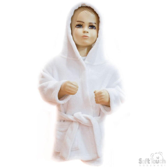 Children's White Coral Fleece Hooded Robe - 2/6 Years - FBR17-W - Kidswholesale.co.uk