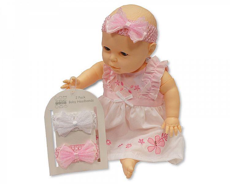 Baby Girls Headbands 2 Pack - Pink/ White - (GP-25-0720) - Kidswholesale.co.uk
