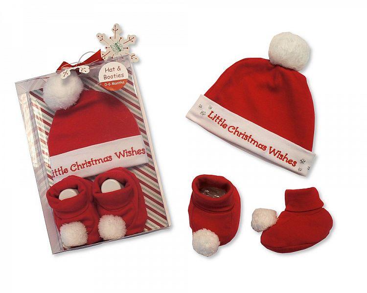 Baby Hat & Booties Cotton Gift Set - Little Christmas Wishes - (GP-25-0815) - Kidswholesale.co.uk