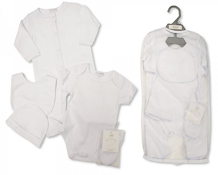 Baby 5 Pcs Gift Set in Mesh Bag - Plain White (3-6 Months) Gp-25-1046