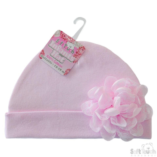Plain Pink Hat W/Large Flower (0-18 Months) H11-P - Kidswholesale.co.uk