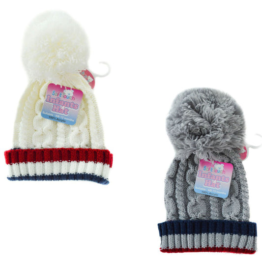 SMALL RIBBED AND CABLE KNIT HAT W/POM-POM: H504-SM - Kidswholesale.co.uk