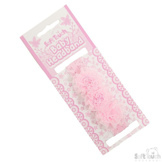 PINK LACE HEADBAND W/3 PINK FLOWERS - HB90-P - Kidswholesale.co.uk